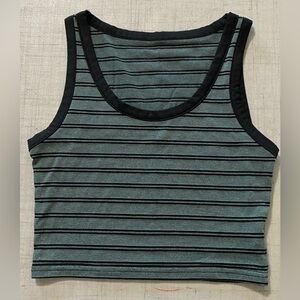 ROMWE Black and greenish grey Striped Tank Top